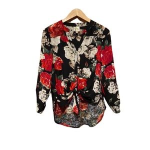 Fig and Flower Anthropologie floral blouse top shear lace back size MP